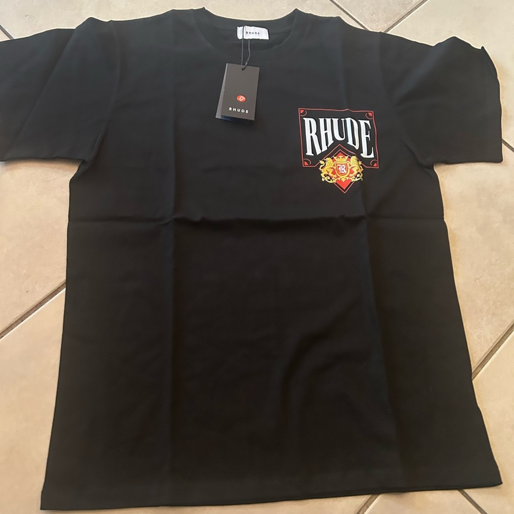 Rhude Black Short Sleeve Tee with Graphic Design